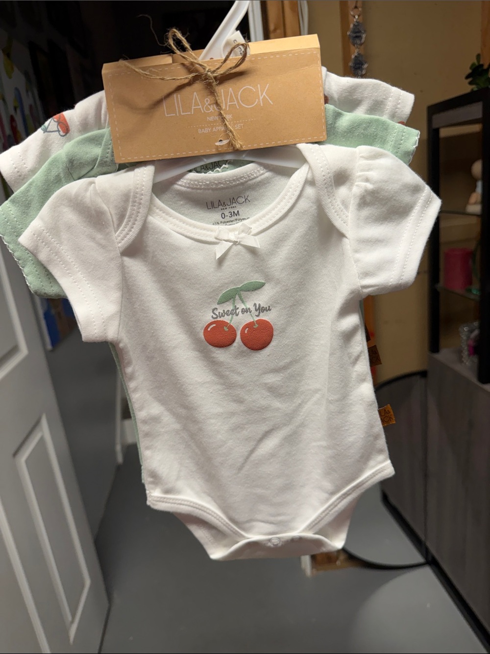 Lila & Jack White Baby One-Piece with Cherry Graphic